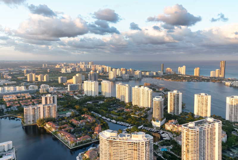 Stunning aerial view of South Miami Beach during a cloudy day